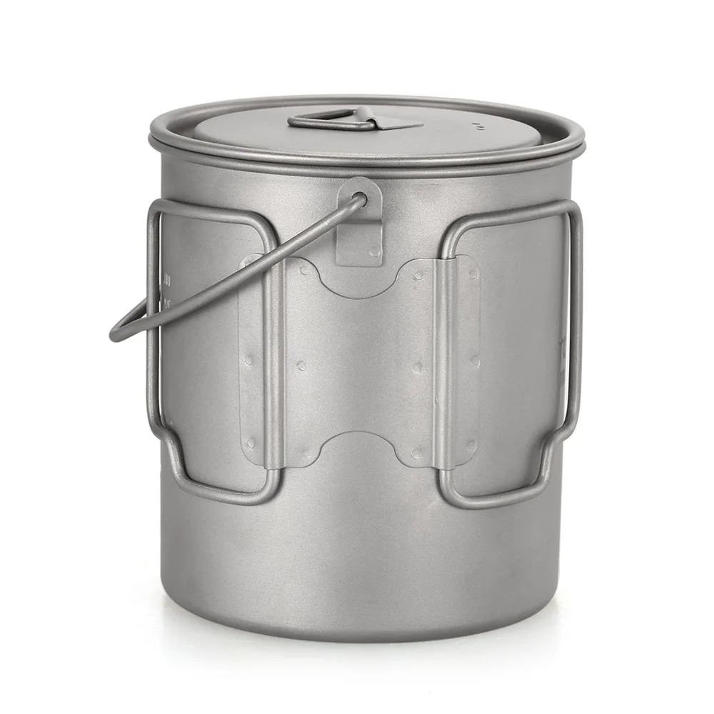 TOMSHOO 750ml Titanium Pot Titanium Water Mug Cup with Lid and Foldable Handle Outdoor Camping Pot Cooking Pots Picnic Hang Pot