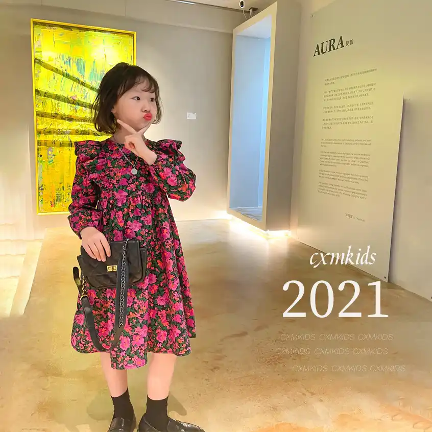 21春の新ファッション十代の少女レトロ花柄のドレス子供綿カジュアル衣料の子供の王女の服 9412 ドレス Aliexpress
