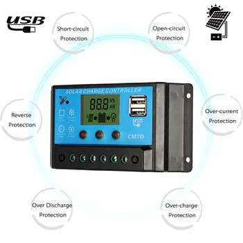 

12.6V Solar Charge Controller PWM Controllers LCD Dual USB Charging Regulator for Solar Panel Battery Lamp Overload Protection