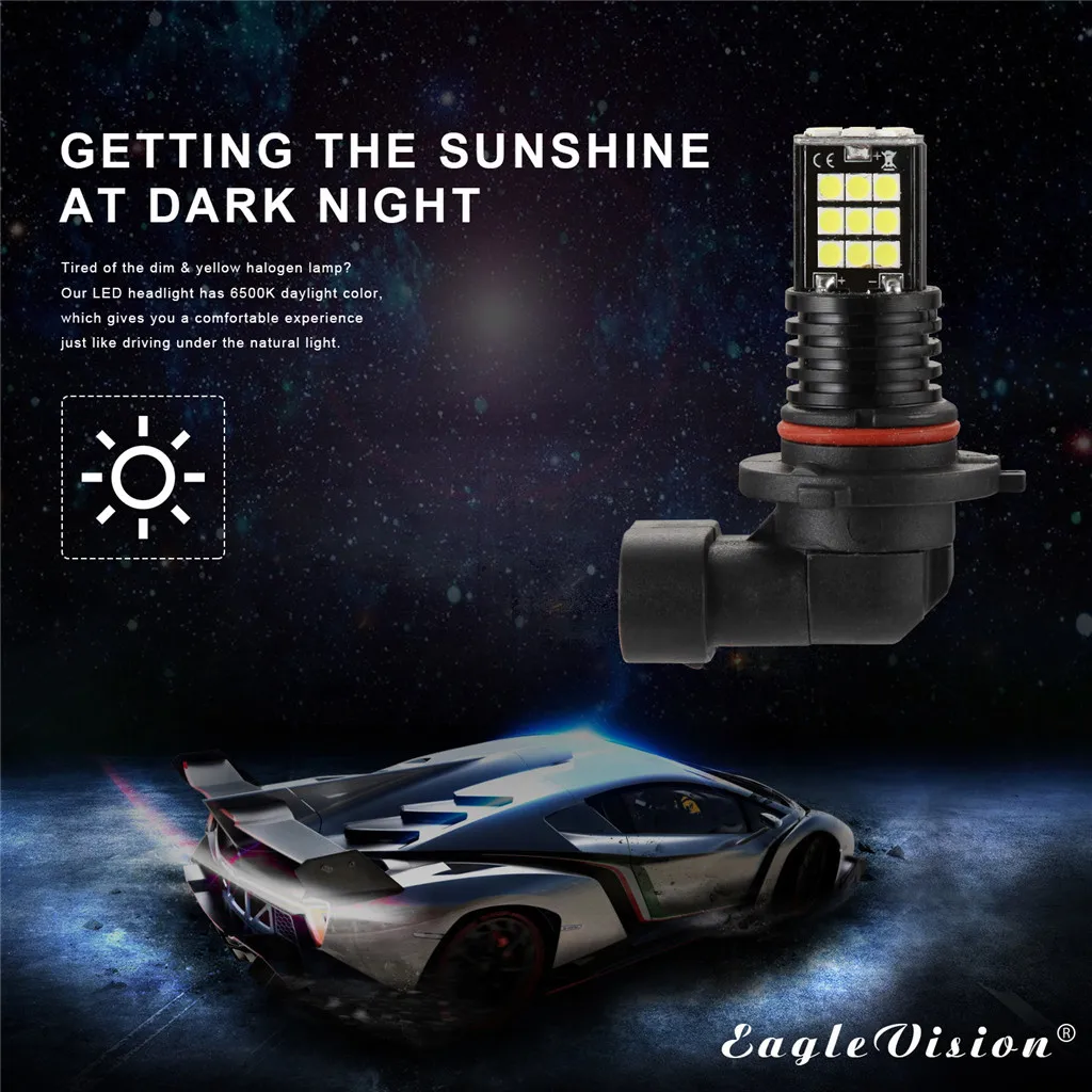 Kongyide авто светильник светодиодный 6000K 2 шт. 9006 HB4 3030 24 SMD светодиодный RGB автомобилей головной светильник противотуманные лампы светильник аксессуары для автомобиля Ju24