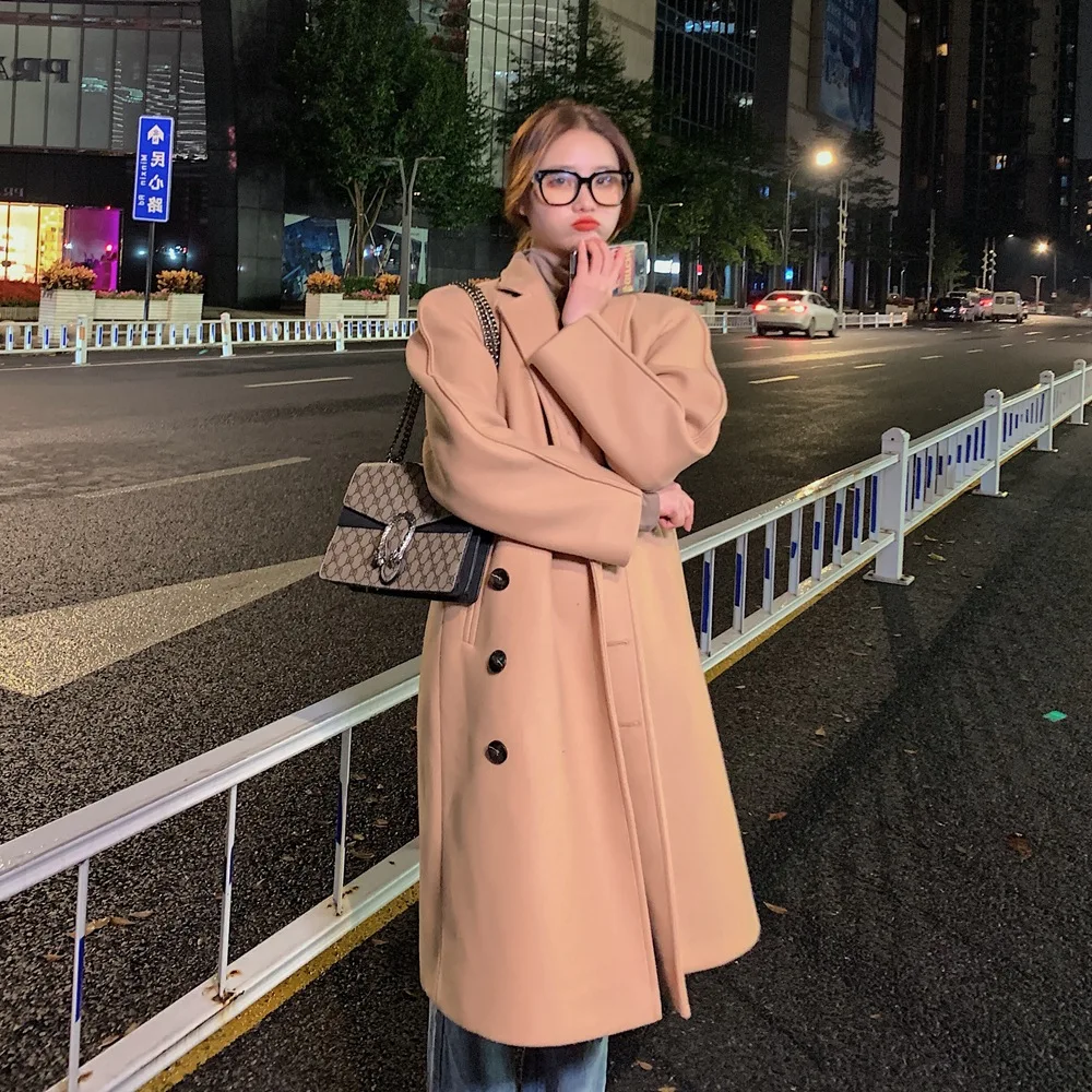 

Photo Shoot French Laziness-Style Fashionable Single Breasted Woolen Overcoat 2019 Winter New Style WOMEN'S Dress Vintage Woolen