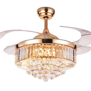 

European Golden LED ceiling fan lights Crystal Remote control lamp home deco luxury fixtures restaurant living room luminaires