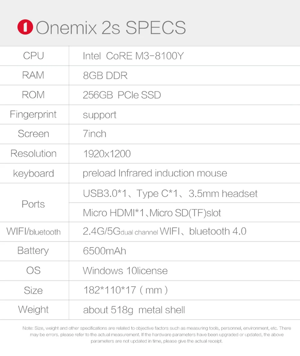 Один нетбук One Mix 2S Карманный ПК intel Core M3-8100Y 7 дюймов 1920*1200 ips 8 Гб 256 Гб PCIE SSD Windows 10 WiFi USB 3,0 ноутбук