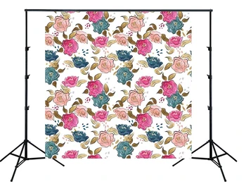 

pink blue floral gold leaves baby shower Backdrop newborn baby birthday Photo background for kids portrait studio props SM-423