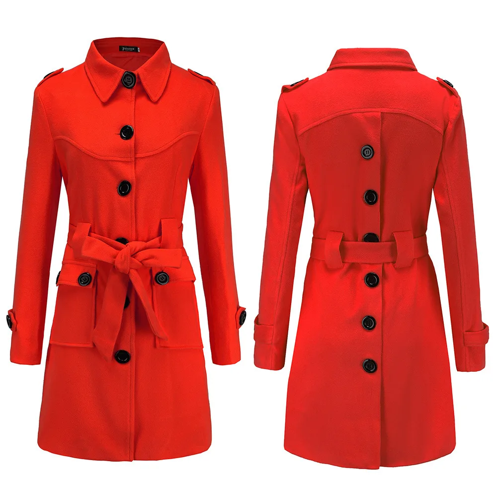 Модное женское тонкое пальто-Тренч с отложным воротником в стиле пэчворк, длинный Тренч, тонкое пальто большого размера, ветровка, деловая верхняя одежда - Цвет: Красный