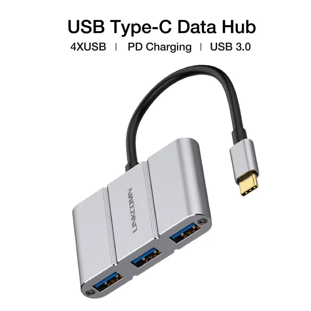 

LINKCOMN USB C TYPE C HUB 4 Port USB 3.0 for MacBook Pro Huawei Matebook X Accessories 60W PD Charging Fast Data Transmission