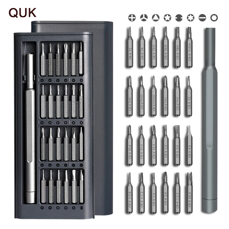 QUK 25 In 1 Precision Screwdriver Set Magnetic Phillips Slotted Hex Screw Driver Bits PC Household Removable Repair Hand Tools |