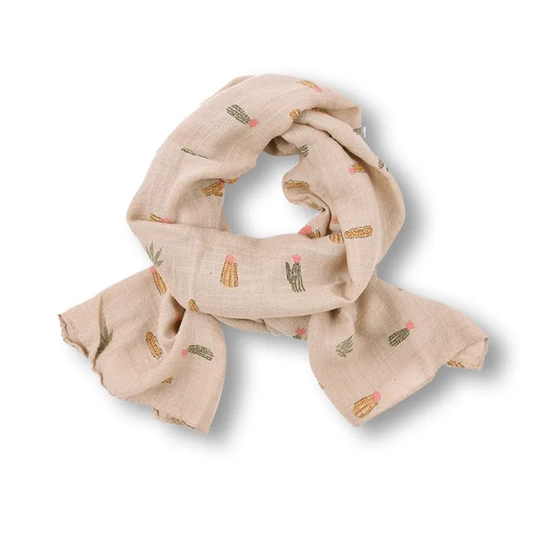 Детский шарф для девочек, Модный хлопковый и льняной шарф с рисунком, теплый шарф на осень и зиму