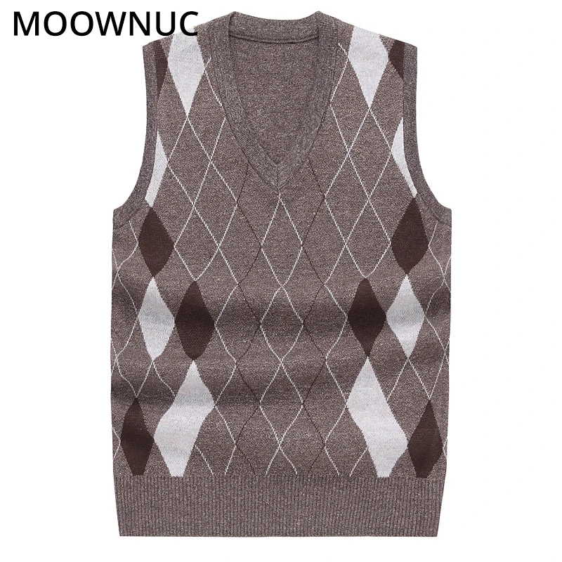 

Sweater Sleeveless Male Cardigan Vest FIt V-Neck Fashion Business Casual Homme men Classic style Keep Warm MOOWNUC MWC rhombus