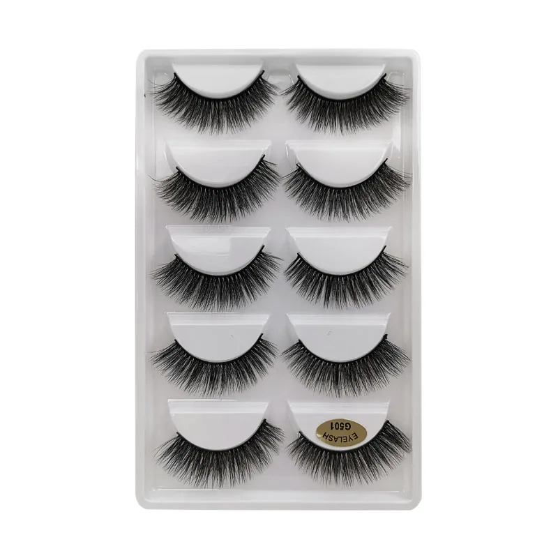 5Pairs 3D Mink Lashes Thick False Eyelashes Fluffy Wispy Crisscros Winged Tapered Eyelashes Handmade Makeup Extension Tools