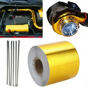 

Universal Self Adhesive Heat Shield Wrap Tape Aluminum Foil High Temperature Auto Exhaust Pipe Roll Adhesive Reflective Golden