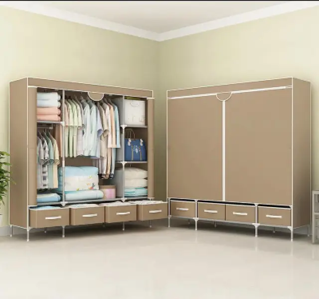 Non-Woven Fabrics Wardrobe Coffee Fabric Closet Portable Folding Dust-proof Waterproof Storage Cabinet Bedroom Home Furniture 13  150x45x170cm