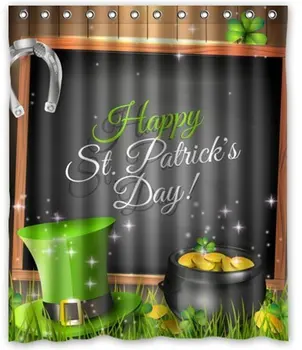 

Custom Happy St. Patrick's Day Shower Curtain Decor Waterproof Fabric for Bathroom with Hooks