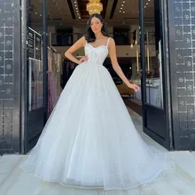 

Sexy Spaghetti Straps Sweetheart Shiny Princess Wedding Dresses Glitter Tulle Corset Boho Bride dresses 2022 Vestidos de novia