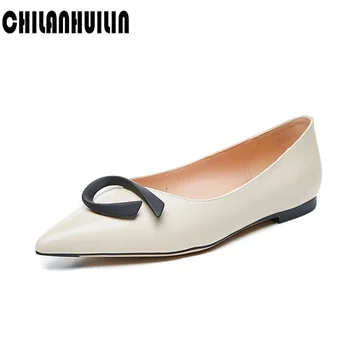 

brand fashion flat heels women heeled shoes metal design elegant genuine leather women's flats office ladies casual dress shoes