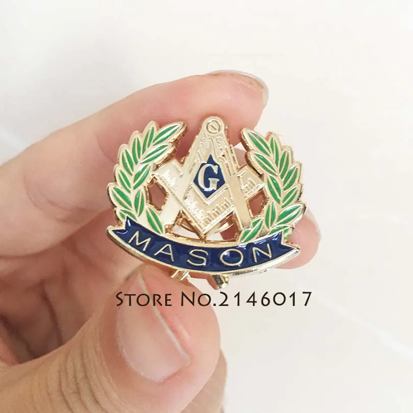 

100pcs Freemason Metal Custom Badge Blue Lodge 1'' Masonic Wreath Hat Lapel Pin Square and Compass G Mason Enamel Pins Brooch