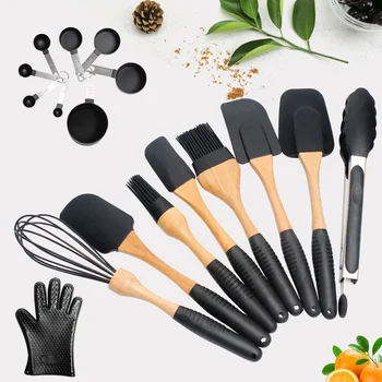 

17pcs Silicone Spatula Kitchenware Kit Cooking Turners Utensils Baking Tools Set Wooden Handle Cookware for Dessert 7/8pcs