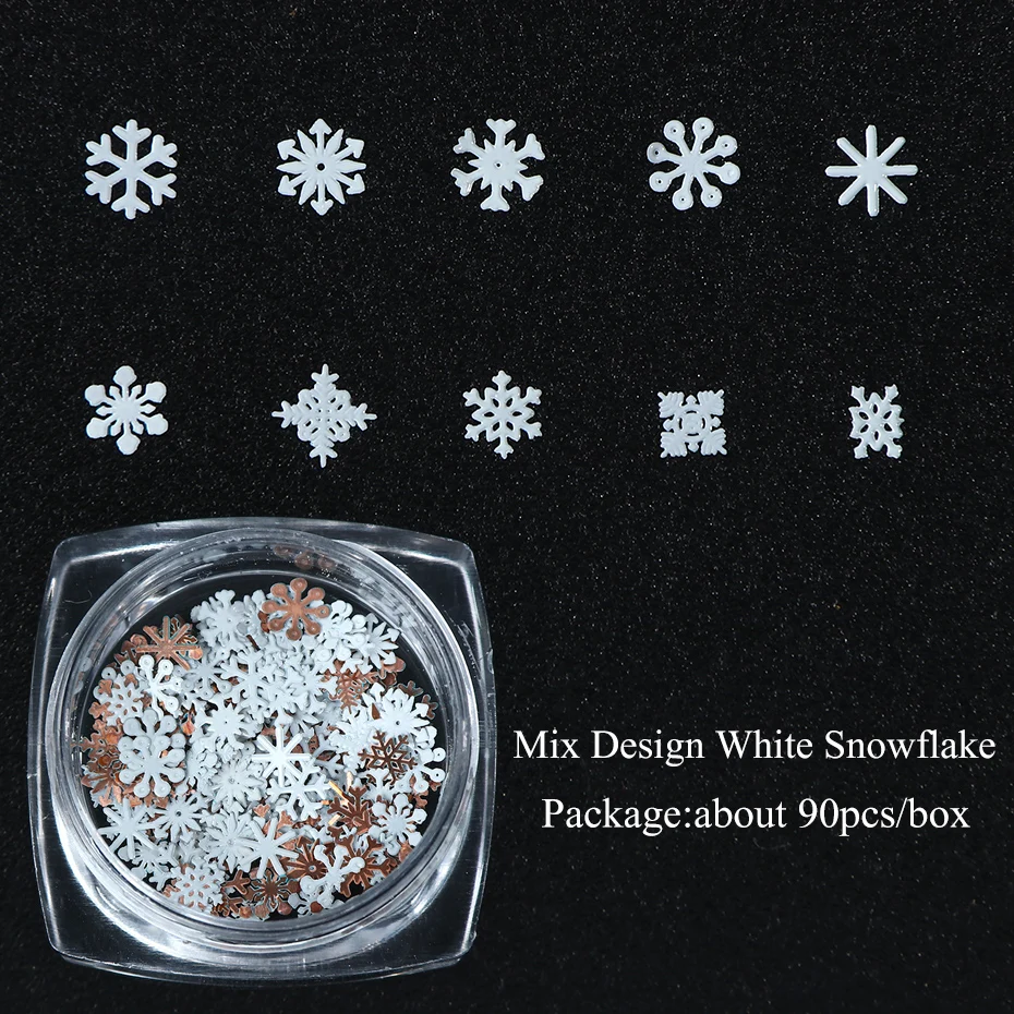 90pcs Mixed Snowflakes Sequins 3D Nail Art Decorations Metal Frame Shiny Charm Rivets Flakes 3D Manicure DIY Accessory JI1035