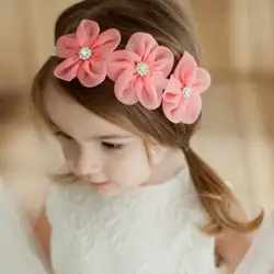 Детская лента Rhineston Лентой Дети цветок со стразами для новорожденных Атлас головная повязка, аксессуары для волос Головные уборы для