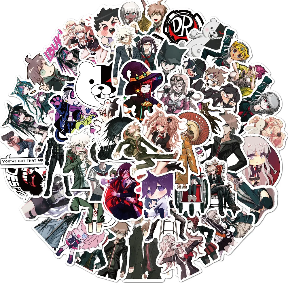 50PCS Pack Mixed Danganronpa Game Waterproof Stickers DIY Snowboard Laptop Luggage Fridge Guitar Graffiti Decal Kid Toy Stickers