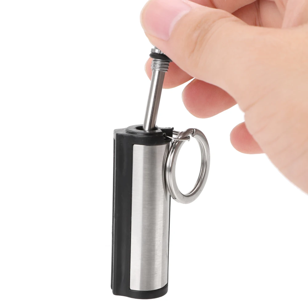 Key Chain Striker Lighter Permanent Cylindrical Match Stainless Steel Key Ring Auto Interior Accessories