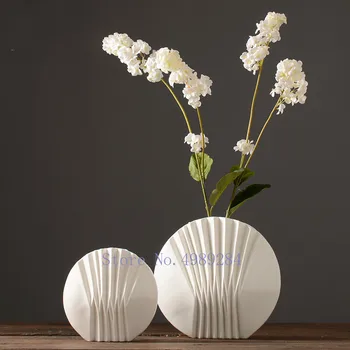 

MODERN CREATIVE CREASE CERAMIC VASE FLOWER ARRANGEMENT ACCESSORIES LIVING ROOM TABLE DECORATION WHITE CERAMICS FLOWER VASE