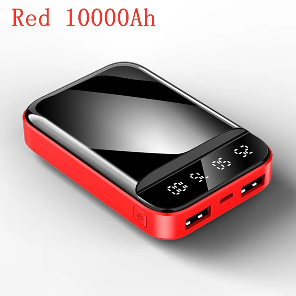 Зеркальный внешний аккумулятор 10000 мА/ч, внешний мини-аккумулятор для iPhone 11, светодиодный дисплей 20000 мА/ч, внешний аккумулятор с двумя USB 4800 мА/ч, портативное зарядное устройство - Цвет: 10000mAh Red
