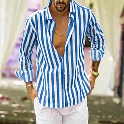 Camisa de manga comprida listrada masculina jaycosin botão casual lapela cardigan camisas primavera outono fino gola camisa masculina coágulo