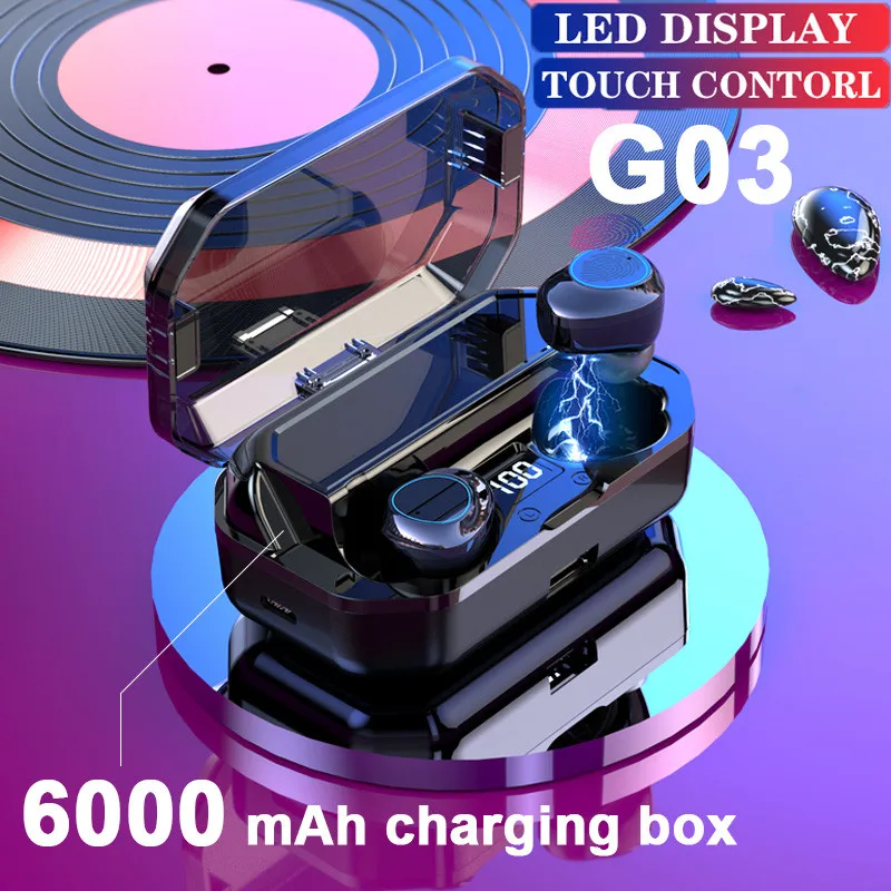 G03 TWS Wireless Earbuds Bluetooth 5.0 Earphone Smart Noise Cancelling Stereo Sound Headset 6000mAh Waterproof Headset G03 TWS Wireless Earbuds Bluetooth 5.0 Earphone Smart Noise Cancelling Stereo Sound Headset 6000mAh Waterproof Headset