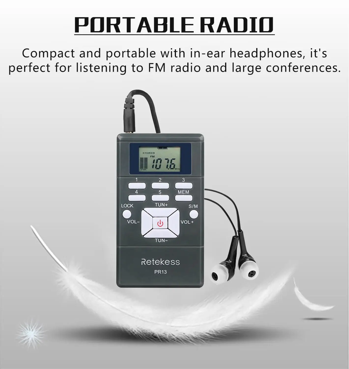 Портативный стерео FM радиоприемник Retekess PR13 карманное радио цифровые часы