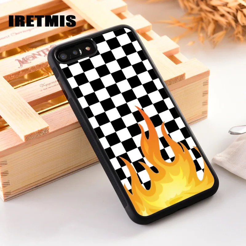 Iretmis Rubber Silicone Phone Cover Case For iPhone 6 6S 7 8 PLUS X XS MAX XR 11 Pro Max Checkered Fire Check Flames Skate | Мобильные