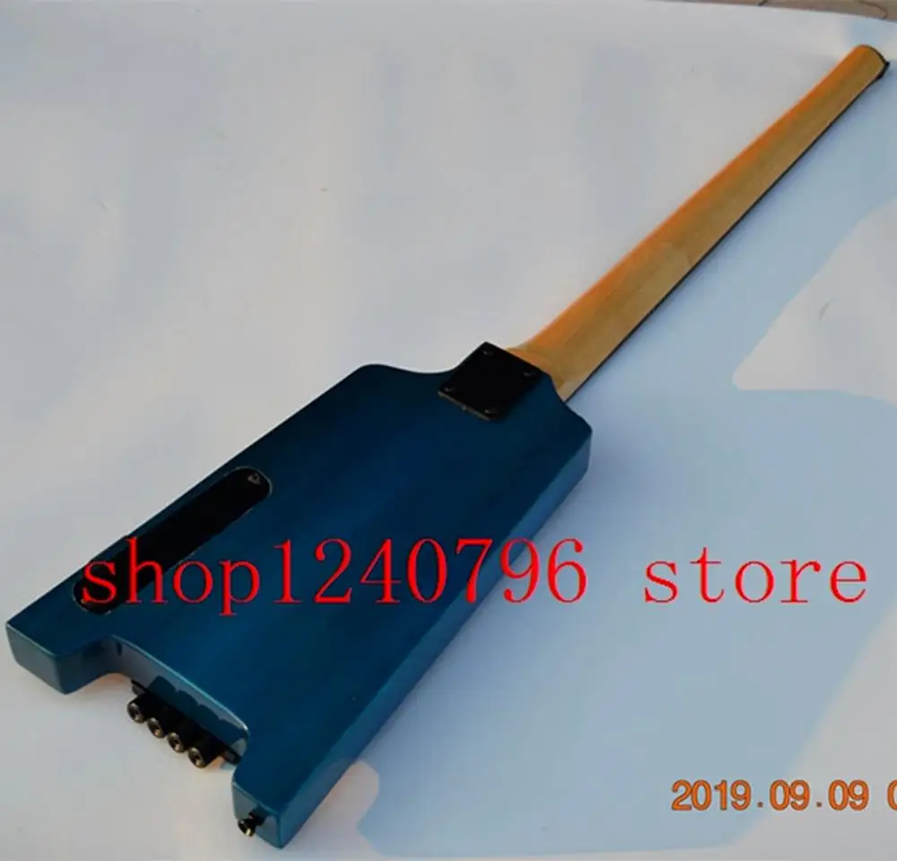 blue color headless electric bass with 864mm scale length