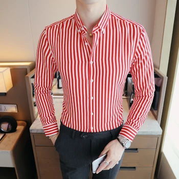 

Business Men Shirt Brand Fashion 2020 Long Sleeve Shirt Men All Match Slim Fit Striped Shirts Men Formal Wear Blouse Homme