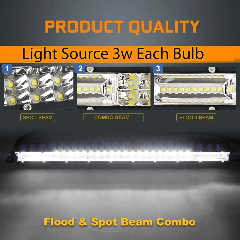 High Power 12D Led Light Bar 60W 120W 180W 240W 300W Led Work Lights Spot Flood Combo Beam for Truck Tractor SUV ATV Offroad