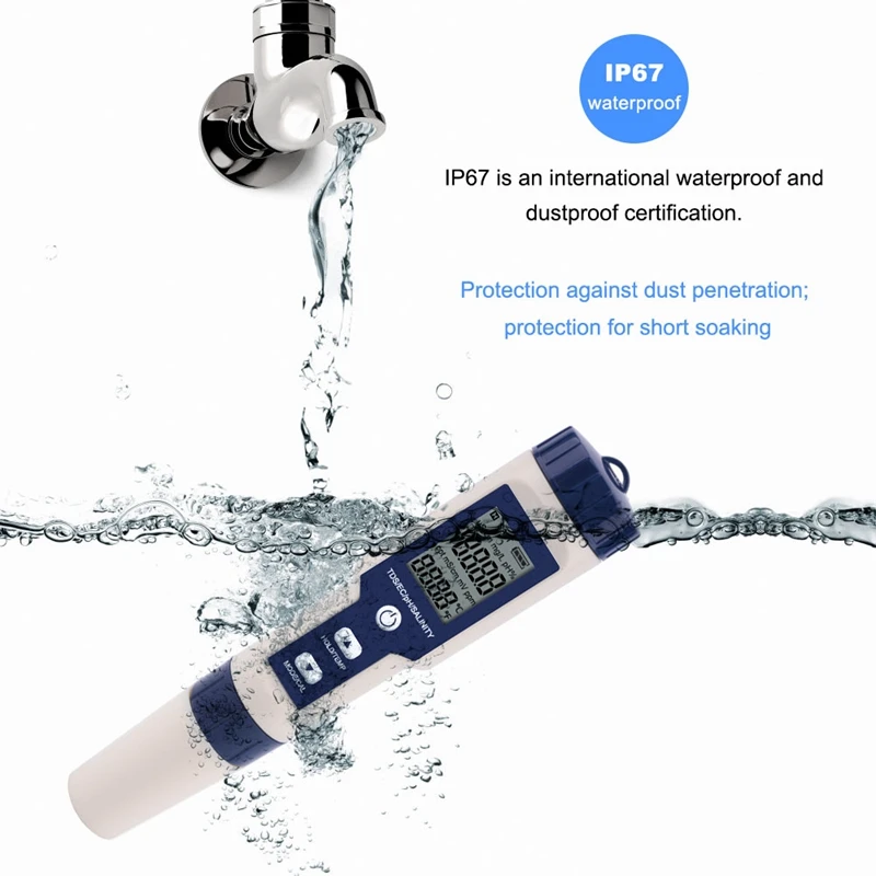 Горячая 5 в 1 TDS/EC/PH/соленость/измеритель температуры цифровой контроль качества воды тестер для бассейнов, питьевой воды, аквариумов с B