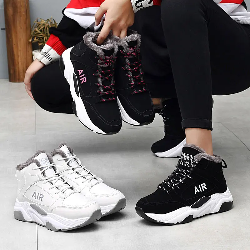 

NKAVQI Women Winter Snow Shoes Breathable Plush Warm Flat Shoes Women High Top Waterproof Ankle Wedge Boots zapatos de mujer