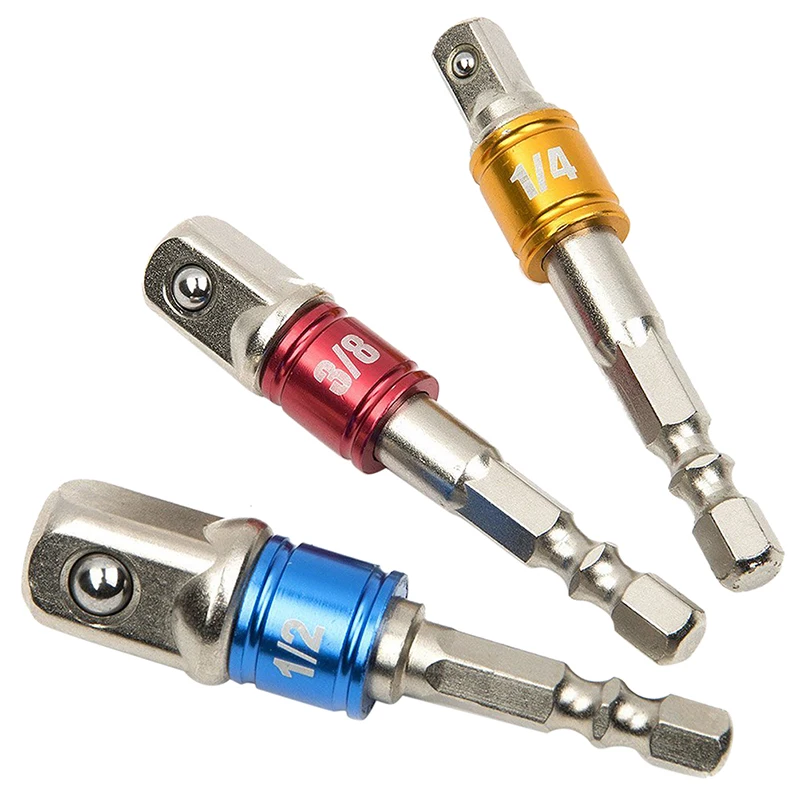 3 Sizes Color Hex Shank Set Extension Drill Bits Bar Hex Bit Set Power Tools 1/4 "3/8" 1/2 "Steel Socket Adapter