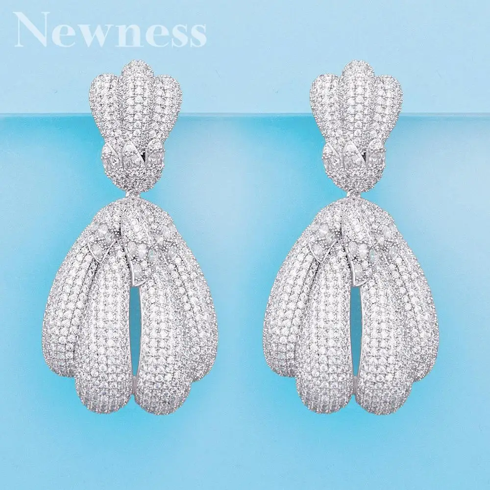 white Newness, роскошные трендовые летние круглые дизайнерские серьги с натуральным цирконием, свадебные серьги-капли, модные ювелирные изделия - Окраска металла: white