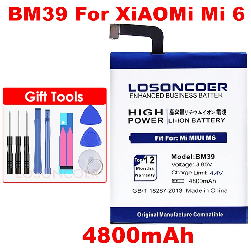 LOSONCOER BM39 4800 мАч батарея для Xiao mi MIUI M6 mi 6 mi 6 батареи бесплатные инструменты+ номер отслеживания