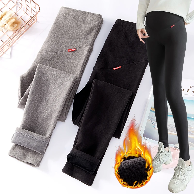 

323# Autumn Winter Thicken Warm Plus Velvet Maternity Legging Pants Adjustable Belly Pants Clothes for Pregnant Women Pregnancy