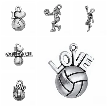 

Charms Sport Volleyball I Love Volleyball Antique Silver Color Alloy DIY Jewelry Making Accessories 10pcs/lot