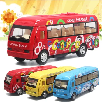 

14CM Simulation City Bus Alloy Car Model Children Sound and Light Back Cartoon Toy Bus Toy Car Diecast Hot Speed Wheels Toy Car