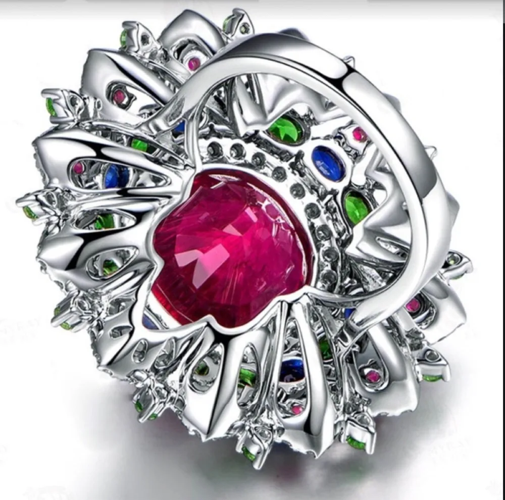 Роскошное женское серебряное кольцо с большим цветком, разноцветное кольцо с цирконием, для женщин, подарок, вечерние ювелирные изделия для помолвки