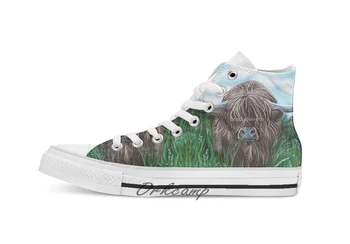 

Scottish Highland Cow Custom Casual High Top lace-up Canvas shoes sneakers Drop shipping