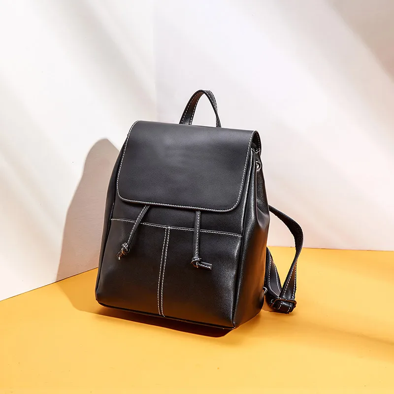 BISON DENIM многофункциональный женский рюкзак из спилка, женские сумки через плечо, брендовый маленький женский рюкзак, mochila feminina B1833 - Цвет: Black