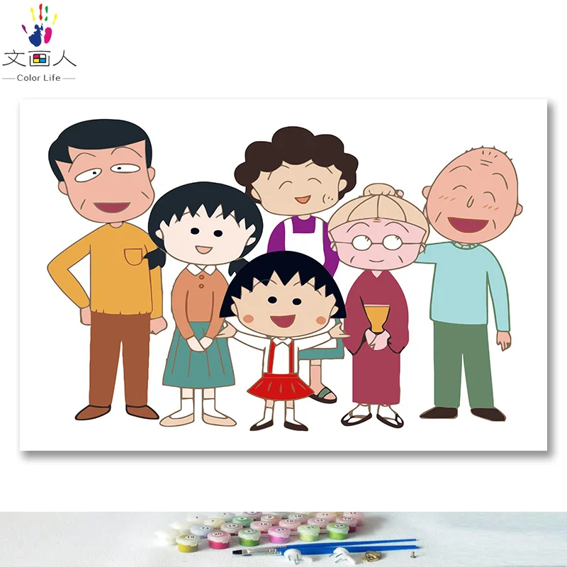 DIY картинки для раскраски по номерам с цветами Chibi Maruko японская Классическая картина Рисование Живопись по номерам в рамке дома - Цвет: 2755