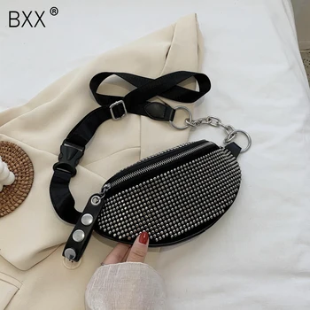 

[BXX] Small Waist Chest Bags For Women 2020 Fashion Autumn Diamonds Bags Female Fashion Phone Purses Chain Travel Bag HO279