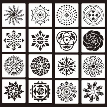 

16pcs Mandala Stencil Wall Painting DIY Drawing Template Stones Wood Funiture