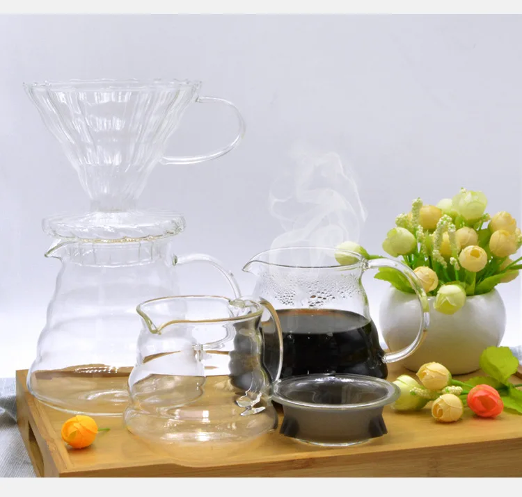 Goede 600ML Glas Koffie Druppelaar en Pot Set voor Japness stijl V60 Glas Koffie Filter Herbruikbare Koffie Filters