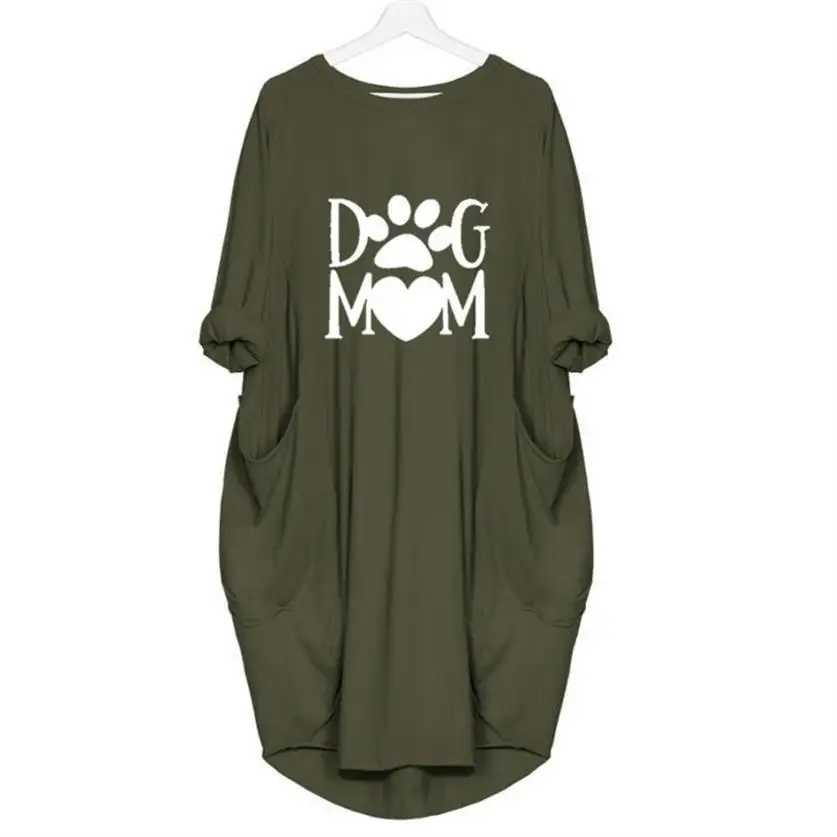 Новая мода кактус буквенный принт длинный рукав футболка карман футболка для женщин Собака Мама женские топы Femme уличная Tumblr